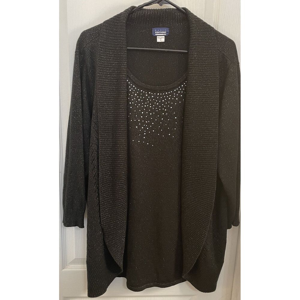 Basic Editions Black Shiney Long Sleeve Dressy Sweater Size 2XL